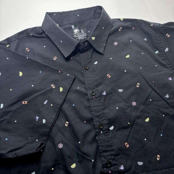 Taco Bell Black Button Down Merch Employee Shirt Hot Sauce Graphic AOP Men's Xl - Picture 3 of 7